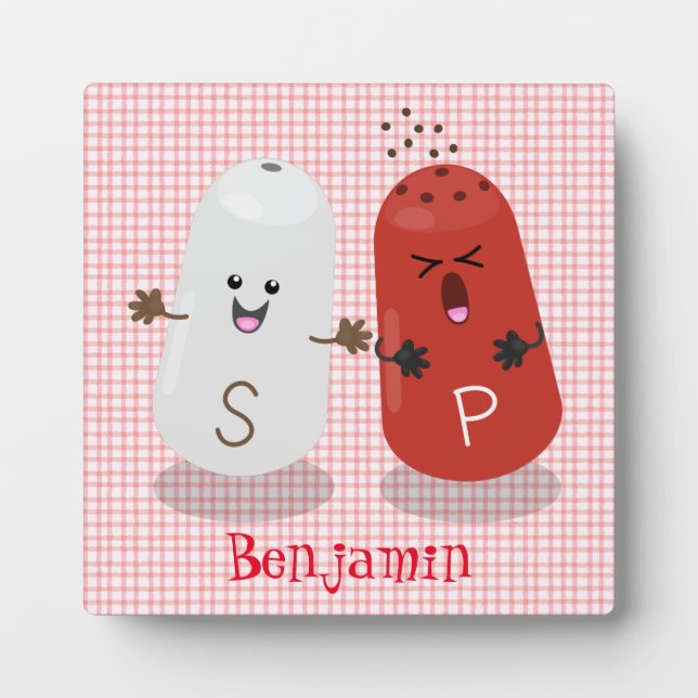 Cute kawaii salt and pepper shakers cartoon plaque (Front)