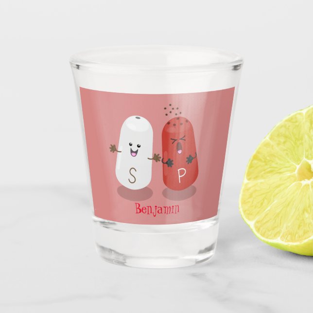 Cute kawaii salt and pepper shakers cartoon  shot glass (Front)