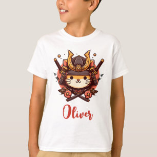 Cute Kawaii Samurai Cat Personalised  T-Shirt