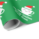 Cute kawaii Santa cartoon coffee cup Christmas Wrapping Paper<br><div class="desc">Cute kawaii Santa Claus cartoon coffee cup Christmas Wrapping Paper rolls. Personalised gift wrap design for the Holidays. Add your own name and humourous greeting. Red and green colour combination. Funny print for kids and adults. Little cup and saucer pattern. Fun winter gift wrap illustration for children, dad, mum, co...</div>