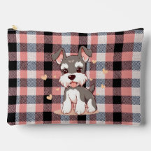 Cute Kawaii Schnauzer Dog Pink Buffalo Plaid