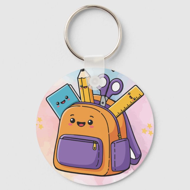 Cute Kawaii School Backpack and Supplies.  Key Ring (Front)