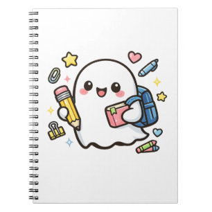 Cute Kawaii School Ghost with Backpack Notebook