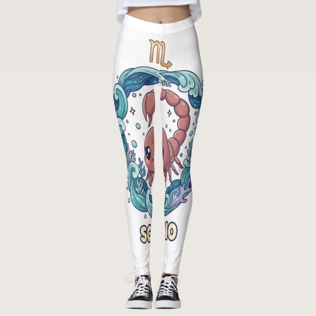 Cute Kawaii Scorpio Zodiac Sign Leggings (Front)