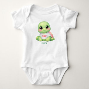 Cute Kawaii Sea Turtle Custom Baby Name Bodysuit