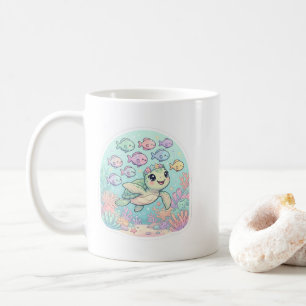 Cute Kawaii Sea Turtle Ocean Life White Coffee Mug
