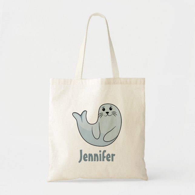 Cute kawaii seal emoji style tote bag (Front)