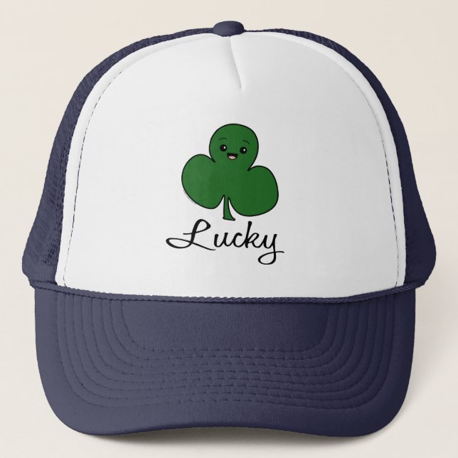 Cute Kawaii Shamrock Trucker Hat (Front)