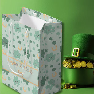 Cute kawaii Shamrocks St. Patrick’s Day Medium Gift Bag