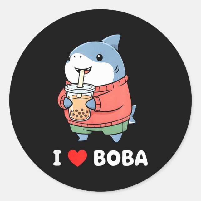 Cute Kawaii Shark Boba Tea Funny Bubble Tea Lover  Classic Round Sticker (Front)