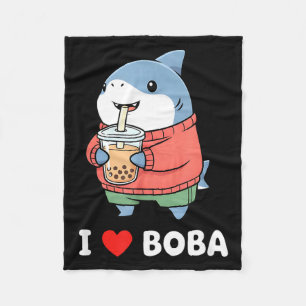 Cute Kawaii Shark Boba Tea Funny Bubble Tea Lover Fleece Blanket