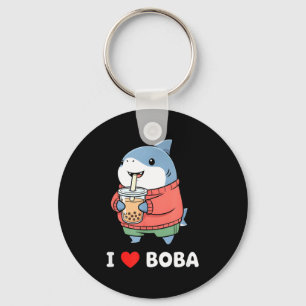 Cute Kawaii Shark Boba Tea Funny Bubble Tea Lover Key Ring