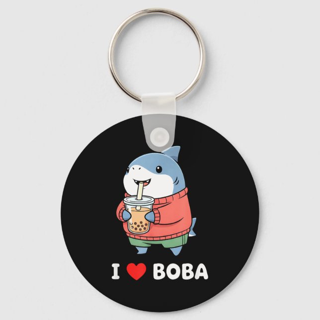Cute Kawaii Shark Boba Tea Funny Bubble Tea Lover  Key Ring (Front)