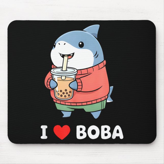 Cute Kawaii Shark Boba Tea Funny Bubble Tea Lover  Mouse Pad (Front)