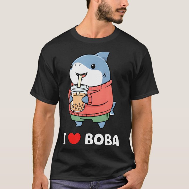 Cute Kawaii Shark Boba Tea Funny Bubble Tea Lover  T-Shirt (Front)