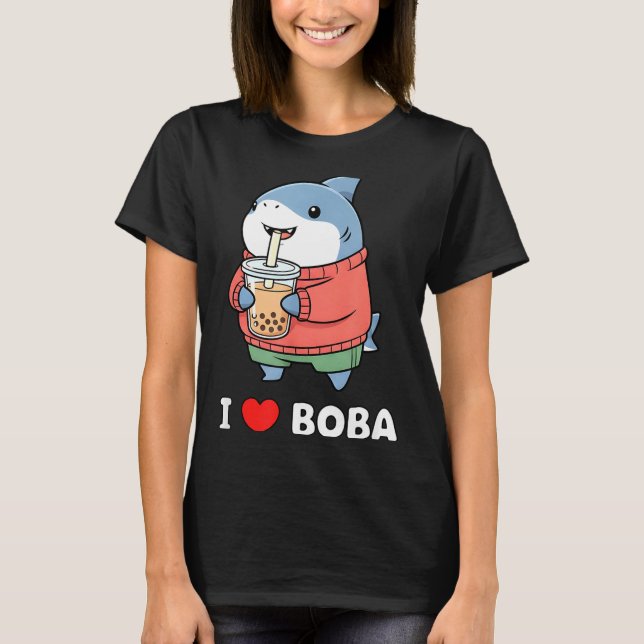 Cute Kawaii Shark Boba Tea Funny Bubble Tea Lover  T-Shirt (Front)