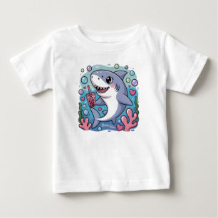 Cute Kawaii Shark Drinking Boba Tea Ocean Vibes Baby T-Shirt