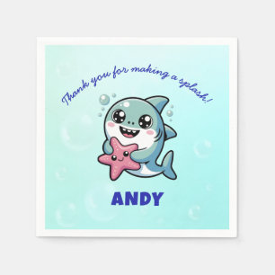 Cute Kawaii Shark Personalised Baby Shower Napkin