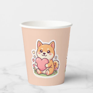 Cute Kawaii Shiba Inu Dog Heart Birthday Paper Cup