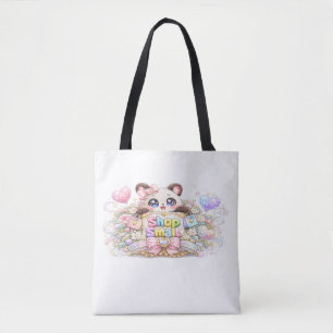 Cute Kawaii Shop Small Business Cat Pastel Pink Fl Tote Bag