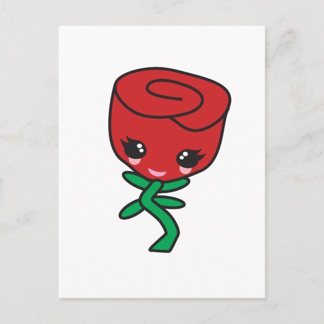 cute kawaii single red rose cartoon character postcard (Front)