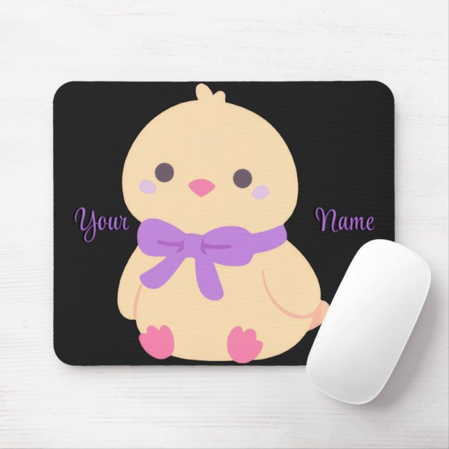 Cute Kawaii Sitting Chick Purple Bow Custom Mouse Pad (With Mouse)