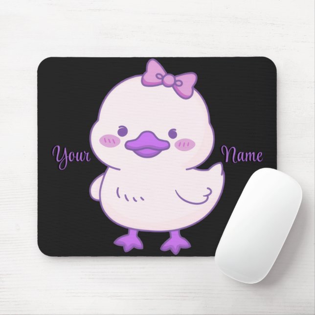 Cute Kawaii Sitting Duck Purple Bow Custom  Mouse Pad (With Mouse)