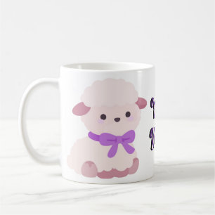 Cute Kawaii Sitting Fluffy Lamb Purple Bow Mug