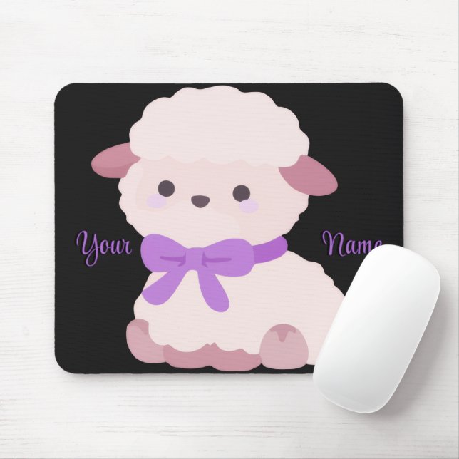 Cute Kawaii Sitting Lamb Purple Bow Custom Mouse Pad (With Mouse)