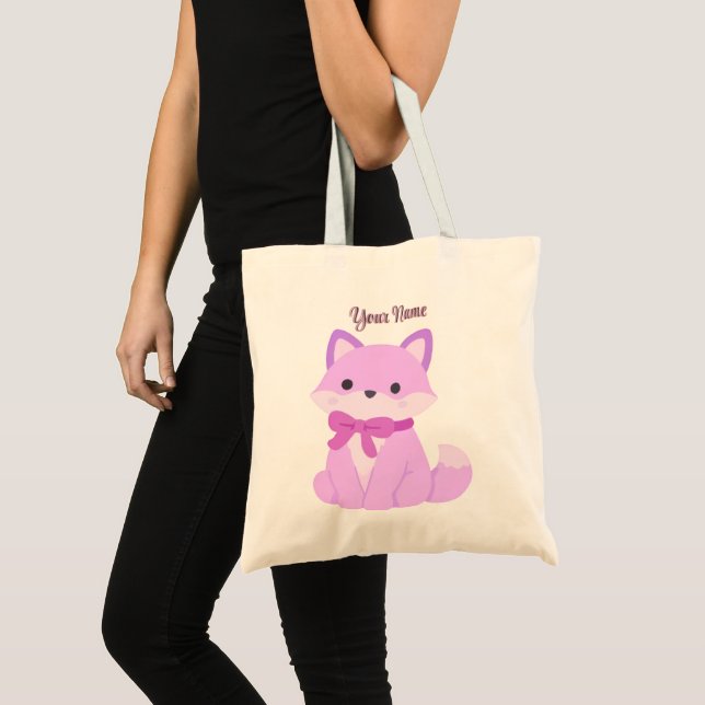 Cute Kawaii Sitting Lavender Fox Bow Tote Bag (Front (Product))