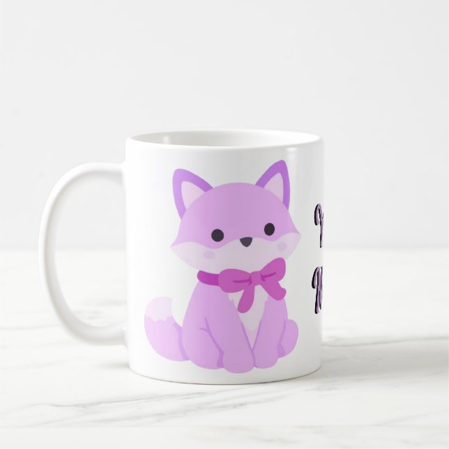 Cute Kawaii Sitting Lavender Fox Purple Bow Mug (Left)