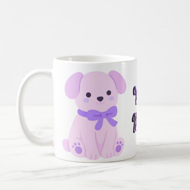 Cute Kawaii Sitting Lavender Puppy Bow Mug (Left)