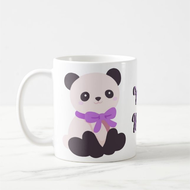 Cute Kawaii Sitting Panda Bear Purple Bow Mug (Left)