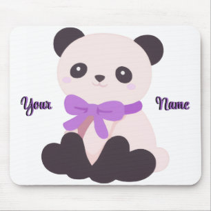 Cute Kawaii Sitting Panda Purple Bow Custom Mouse Pad