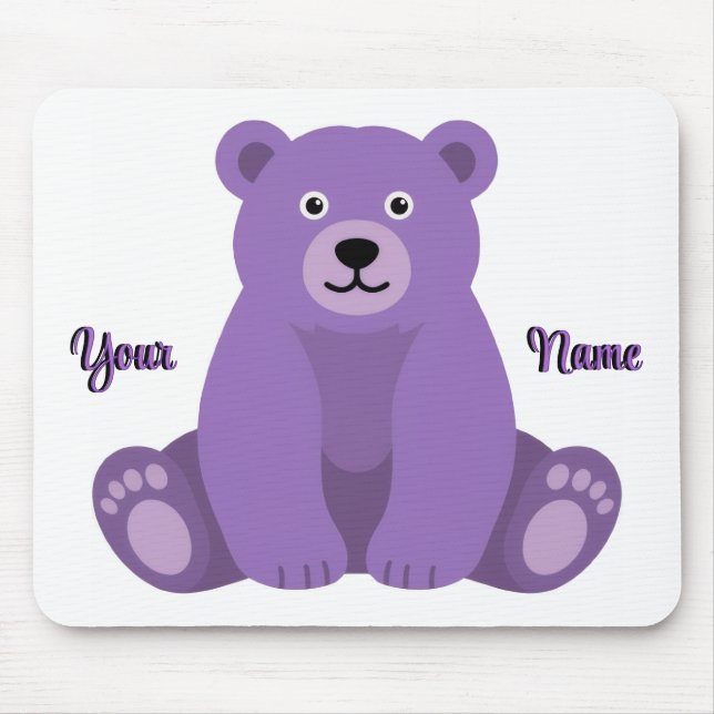 Cute Kawaii Sitting Purple Bear Custom Mousepad (Front)