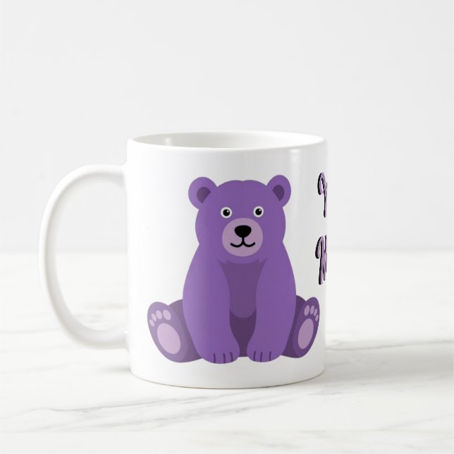 Cute Kawaii Sitting Purple Teddy Bear Mug (Left)