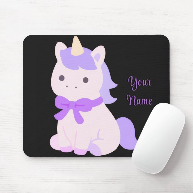 Cute Kawaii Sitting Unicorn Purple Custom Mousepad (With Mouse)