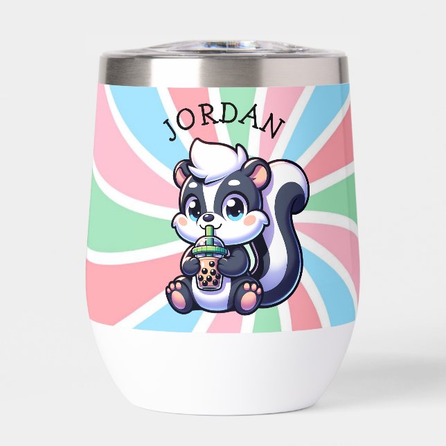 Cute Kawaii Skunk with Bubble Tea Personalised (Front)