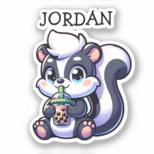 Cute Kawaii Skunk with Bubble Tea Personalised 