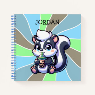 Cute Kawaii Skunk with Bubble Tea Personalised  Notebook