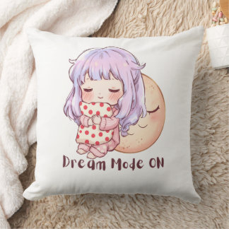Cute Kawaii Sleepy Girl Throw Pillow