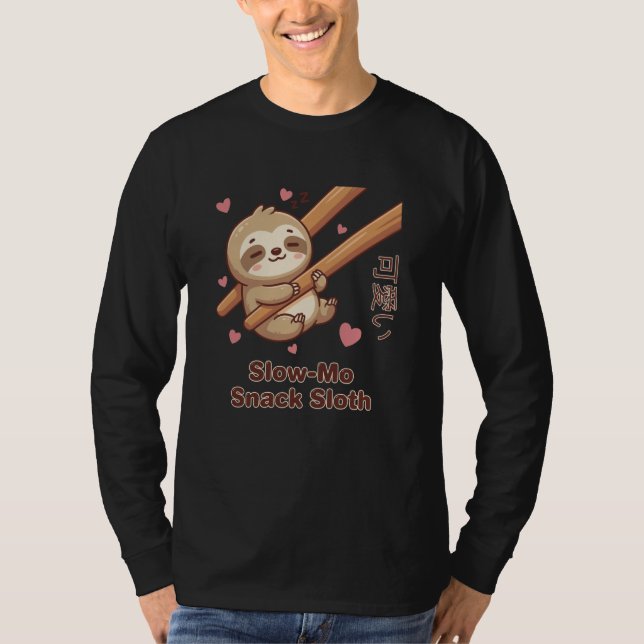 Cute Kawaii Sloth Chopstick Dumpling Cute Meme T-Shirt (Front)