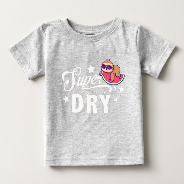Cute Kawaii Sloth Laying On Watermelon Super Dry Baby T-Shirt (Front)