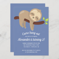 Cute Kawaii Sloth on Tree Illustration Blue Boy