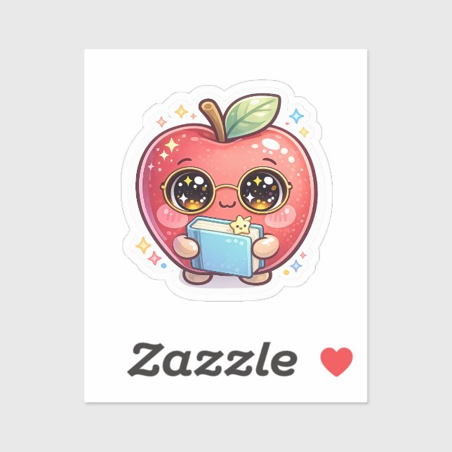 Cute Kawaii Smart Apple with Glasses Holding Book  (Sheet)