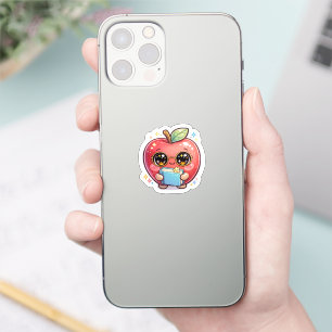 Cute Kawaii Smart Apple with Glasses Holding Book