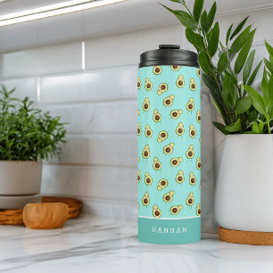 Cute Kawaii Smiling Avocado Pattern Personalised Thermal Tumbler
