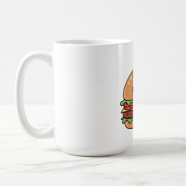 Cute Kawaii Smiling Cheeseburger Illustration Coffee Mug (Left)