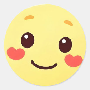 Cute Kawaii Smiling Face Sticker with Heart Cheeks