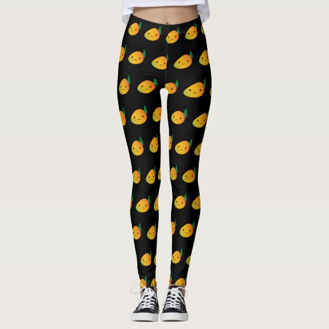 Cute Kawaii Smiling Mango Leggings (Front)
